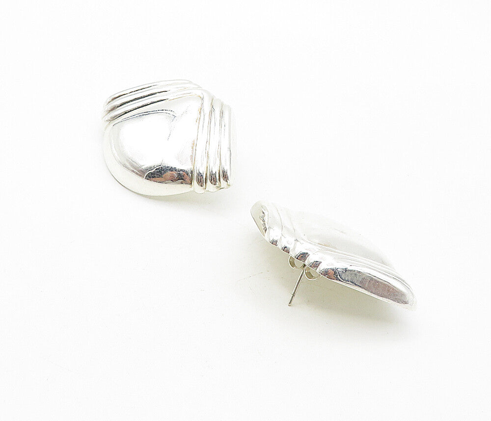 925 Sterling Silver  Vintage Shiny Hollow Fluted Detail Drop Earrings  EG3935