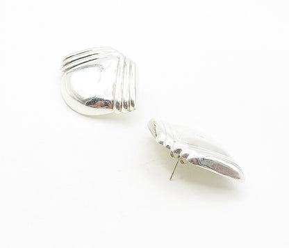 925 Sterling Silver  Vintage Shiny Hollow Fluted Detail Drop Earrings  EG3935