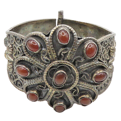 MIDDLE EAST 925 Sterling Silver Vintage Antique Carnelian Bangle Bracelet BT7243