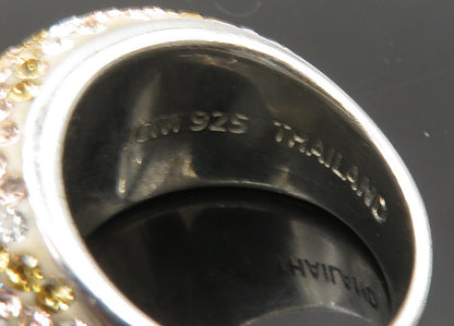 JACMEL 925 Silver  Vintage Shiny Crystal Striped Dome Band Ring Sz 8  RG21954