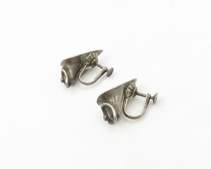 925 Sterling Silver  Vintage Dark Tone Flower Non Pierce Earrings  EG9087