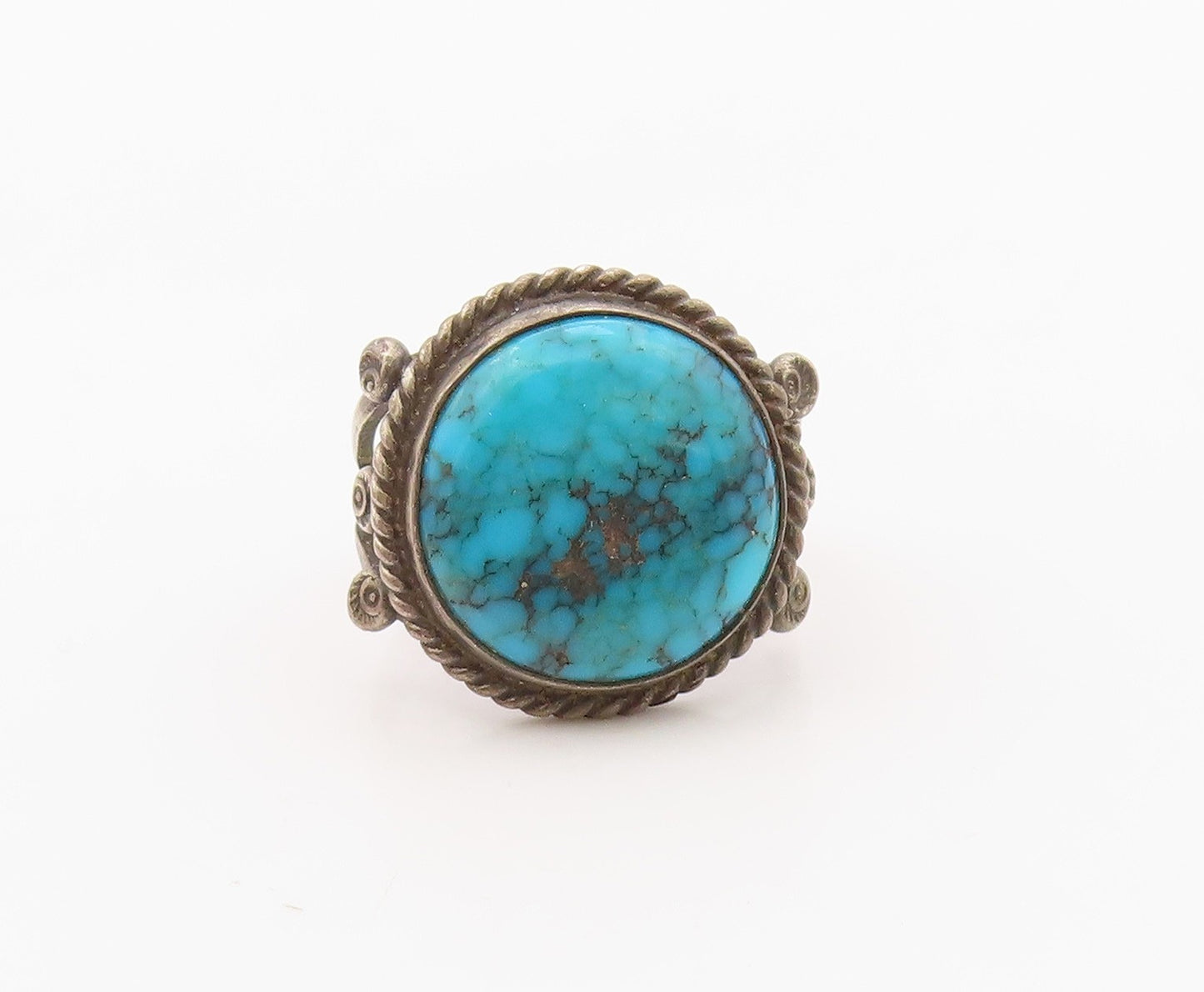 925 Sterling Silver Vintage Ring NAVAJO Turquoise Twisted Rope  Sz 7  RG36355