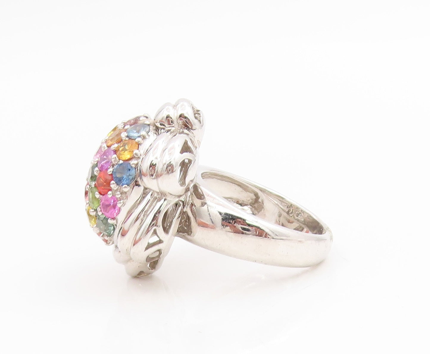925 Sterling Silver Vintage Ring Gemstone Floral Cluster Band  Sz 6.5  RG34357