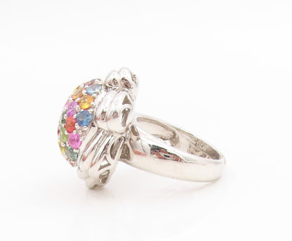 925 Sterling Silver Vintage Ring Gemstone Floral Cluster Band  Sz 6.5  RG34357
