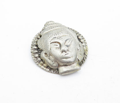 925 Sterling Silver  Vintage Antique Traditional Etched Face Brooch Pin BP1919