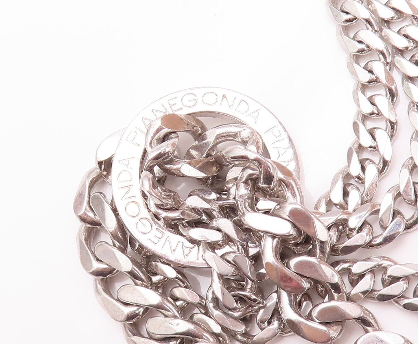 925 Sterling Silver Vintage Necklace PIANEGONDA Curb Chains Ring Links  NE4257