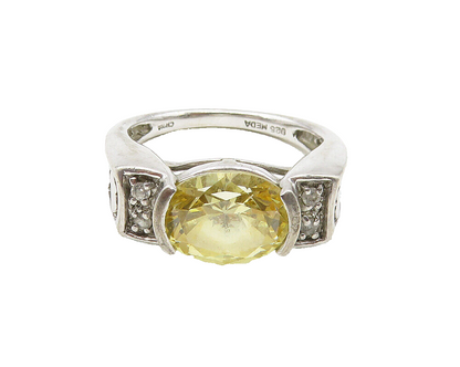 MEDA 925 Silver  Yellow Cubic Zirconia Love Hearts Band Ring Sz 7  RG17870