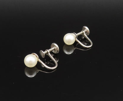 925 Sterling Silver  Vintage Fresh Water Pearls Screw Back Earrings  EG11995
