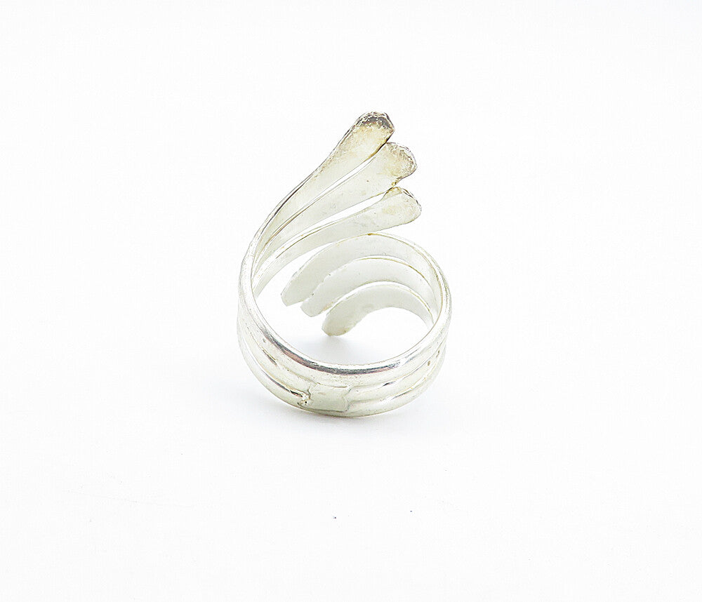 925 Sterling Silver  Vintage Shiny Etched Detail Bypass Band Ring Sz 8  RG6680