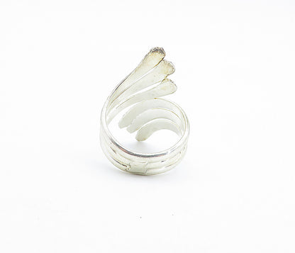 925 Sterling Silver  Vintage Shiny Etched Detail Bypass Band Ring Sz 8  RG6680