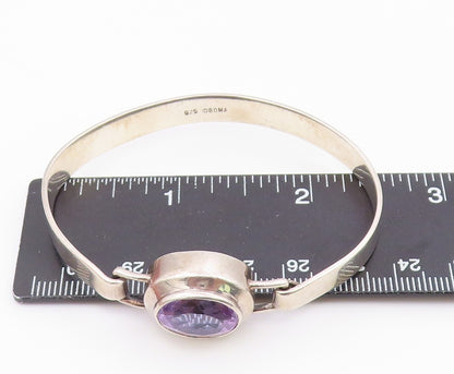 BOMA 925 Sterling Silver Vintage Inlaid Oval Amethyst Bangle Bracelet BT9632