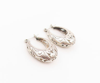 925 Sterling Silver Vintage Earrings Classic Openwork Scroll Hoops  EG14463