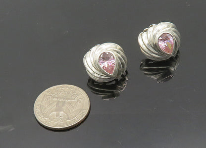 925 Sterling Silver  Vintage Pink Cubic Zirconia Fluted Drop Earrings  EG10142