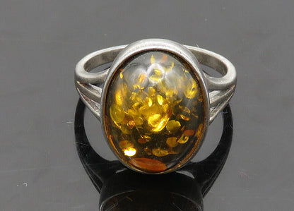 925 Sterling Silver  Vintage Cabochon Cut Amber Cocktail Ring Sz 7  RG20749