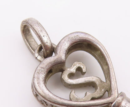 925 Silver  Vintage Black & White Genuine Diamonds Love Key Pendant  PT21322