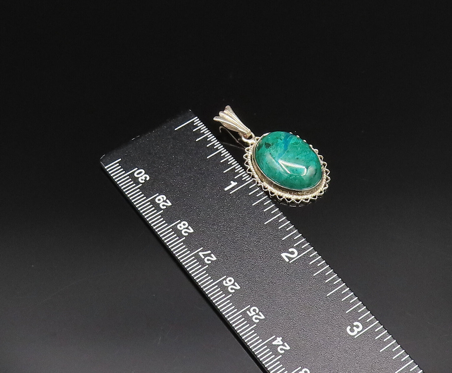 925 Silver  Vintage Wavy & Twisted Rope Edge Chrysocolla Pendant  PT21458
