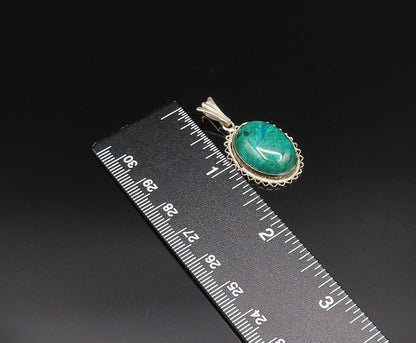 925 Silver  Vintage Wavy & Twisted Rope Edge Chrysocolla Pendant  PT21458