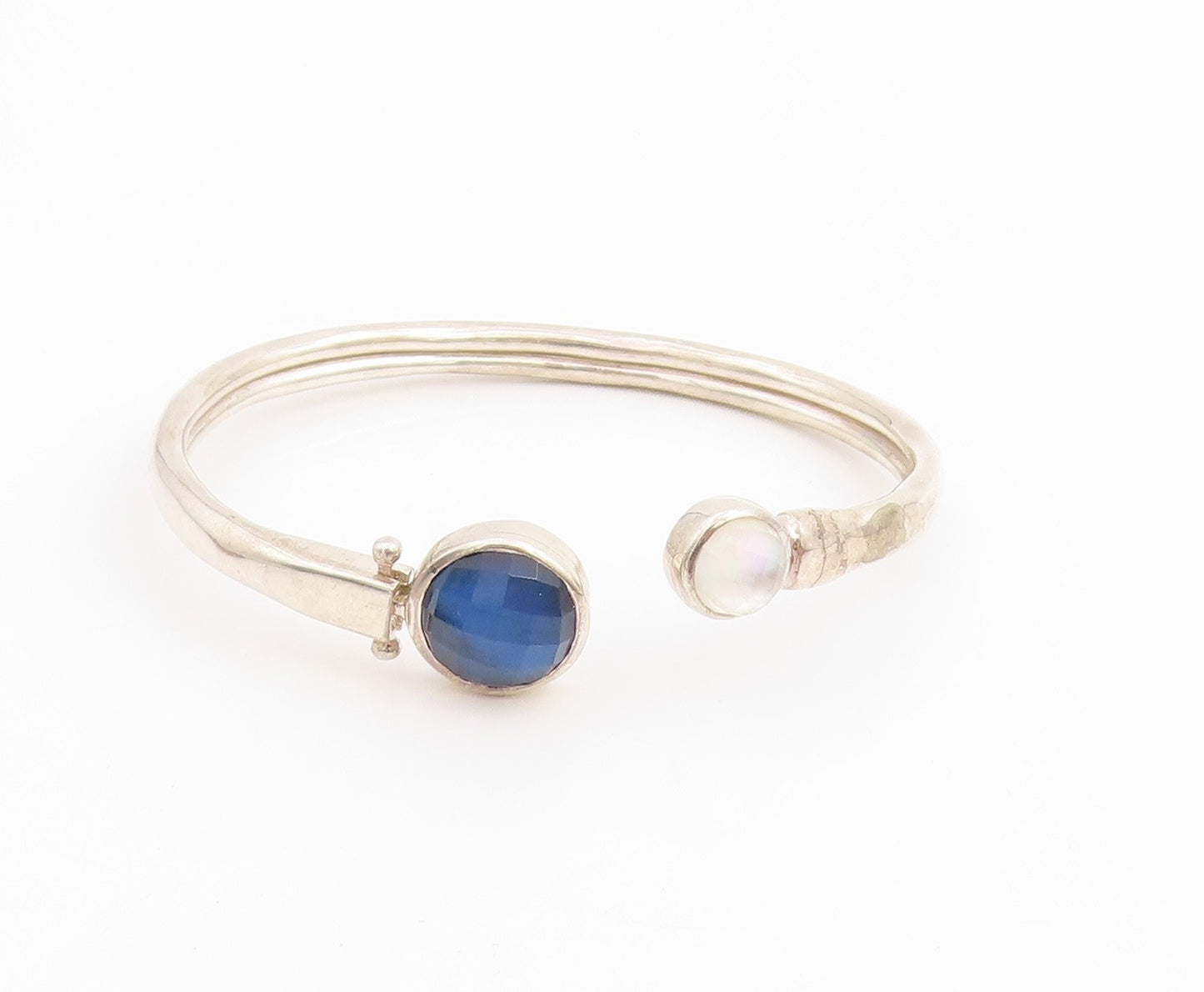 925 Sterling Silver Vintage Bracelet Round Gemstone Open Hook Bangle  BT11434