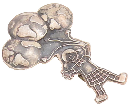 925 Sterling Silver Vintage Brooch Pin MEXICO Happy Girl With Balloons  BP11097
