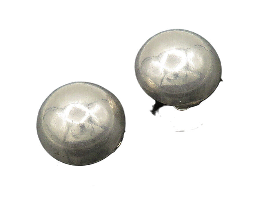 925 Sterling Silver  Vintage Shiny Smooth Dome Non Pierce Earrings  EG9663