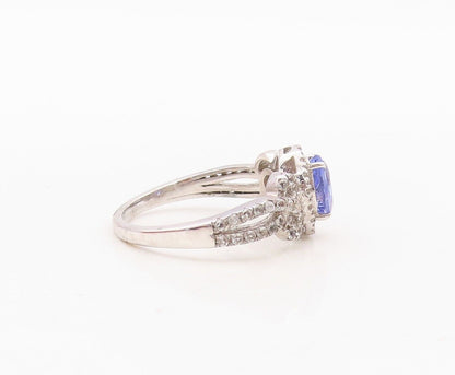 925 Sterling Silver Vintage Ring Swirly Carved Sapphire & CZ Inlay Sz 7  RG29979