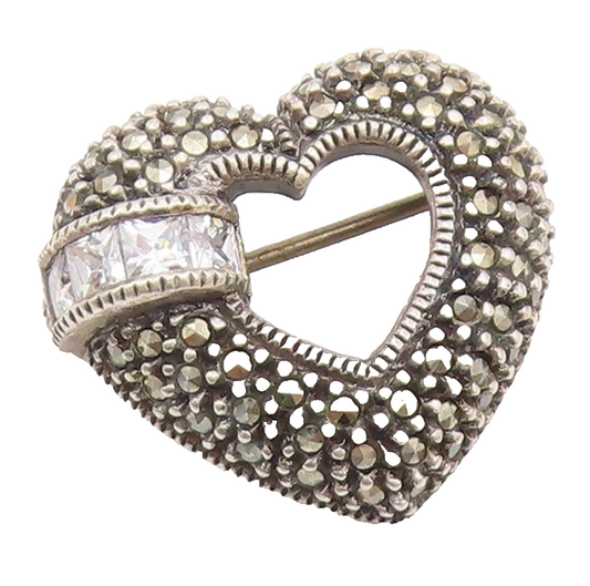 JUDITH JACK 925 Silver  Vintage Cubic Zirconia & Marcasite Brooch Pin  BP9344