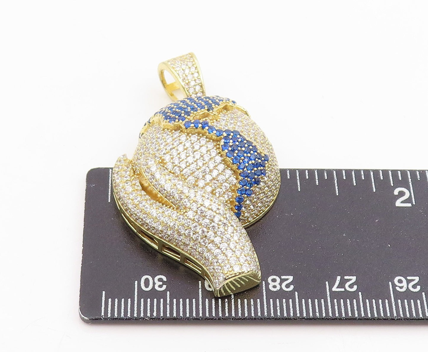 925 Sterling Silver Vintage Pendant Gold Plated CZ Hand Holding Globe  PT26218