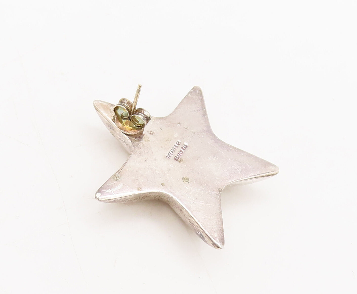 TIFFANY MEXICO 14k GOLD 925 Silver  Vintage Solid Cut Star Earrings  EG12730