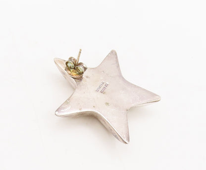 TIFFANY MEXICO 14k GOLD 925 Silver  Vintage Solid Cut Star Earrings  EG12730