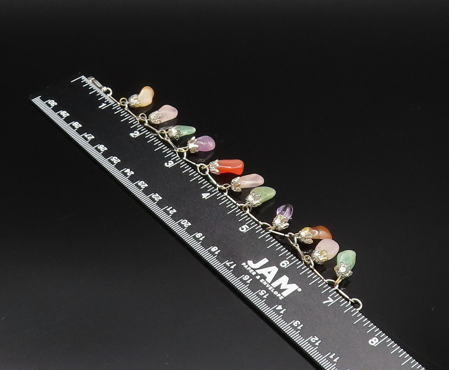 925 Silver  Vintage Rose Quartz Citrine & Multi Tumbled Stone Bracelet  BT9614
