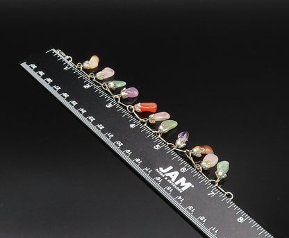 925 Silver  Vintage Rose Quartz Citrine & Multi Tumbled Stone Bracelet  BT9614