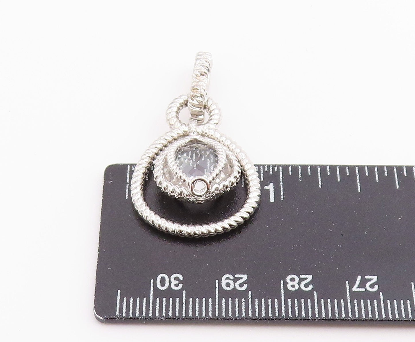 925 Sterling Silver Vintage Pendant Faceted Quartz Twisted Rope Drop  PT26527