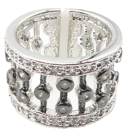 925 Sterling Silver  Shiny Topaz 2 Tone Open Design Band Ring Sz 6.5  RG10664