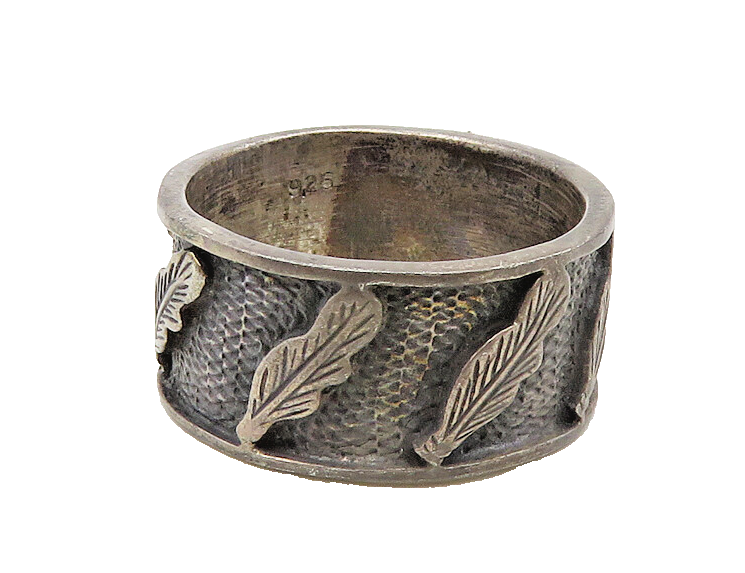 925 Sterling Silver  Vintage Oxidized Feather Pattern Band Ring Sz 7  RG18644