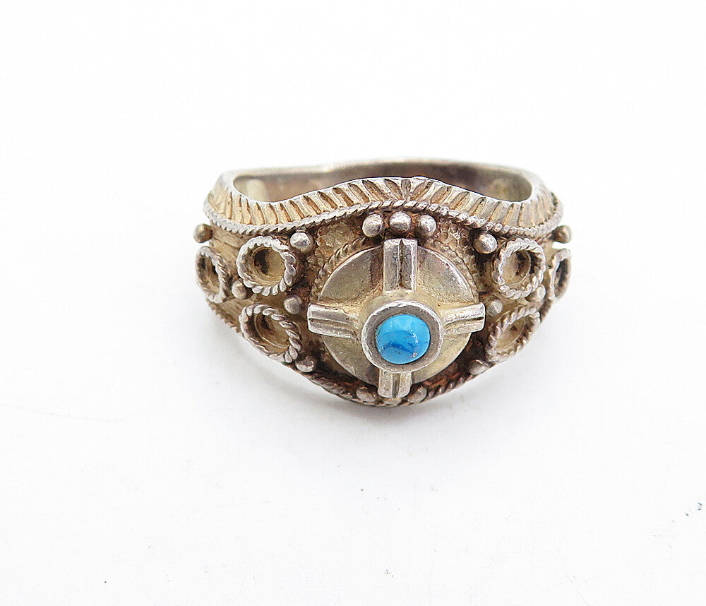 925 Sterling Silver  Vintage Petite Turquoise Twist Band Ring Sz 9  RG5242