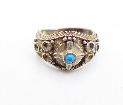 925 Sterling Silver  Vintage Petite Turquoise Twist Band Ring Sz 9  RG5242