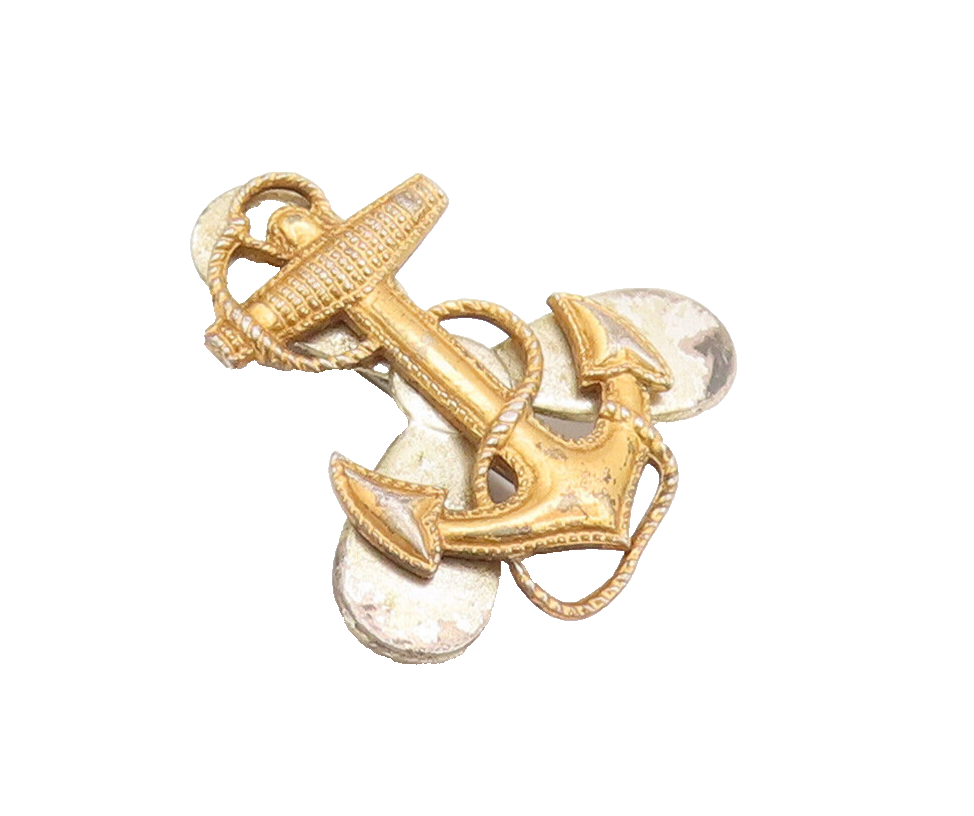 925 Sterling Silver Vintage Brooch Pin US Military Gold Plated Anchor  BP10602