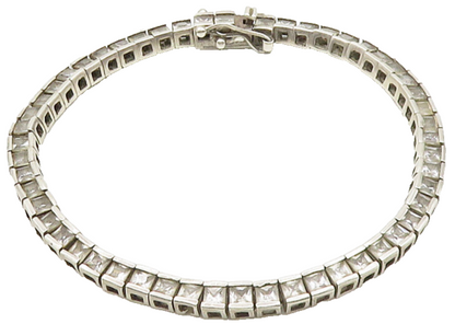 925 Sterling Silver  Vintage White Topaz Box Link Chain Bracelet  BT6213