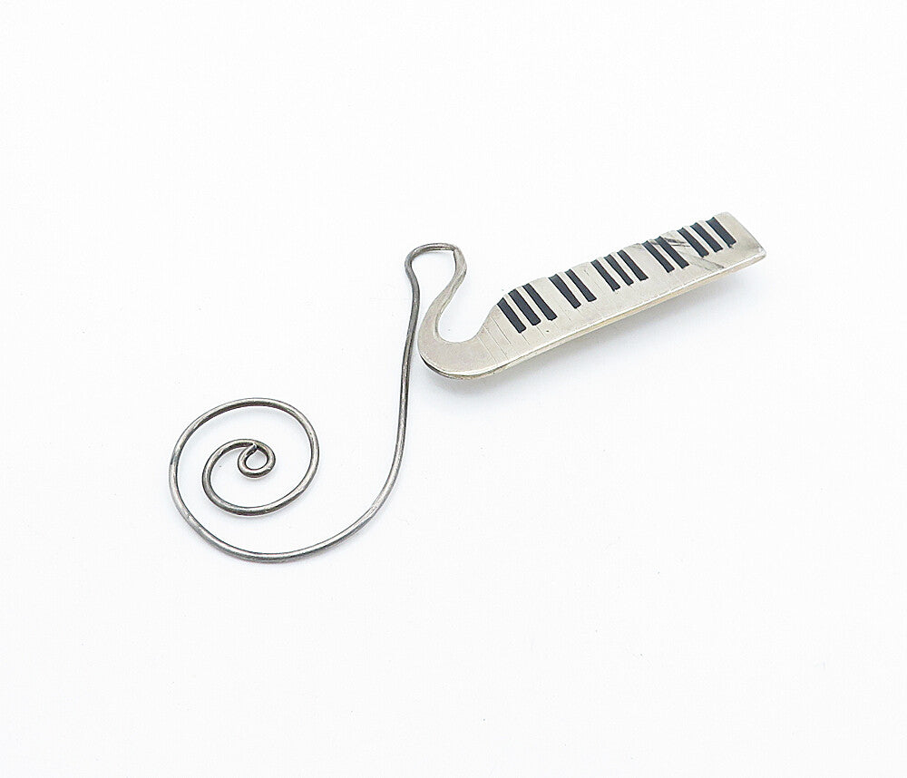 MEXICO 925 Sterling Silver  Vintage Black Onyx Piano Spiral Brooch Pin  BP2619