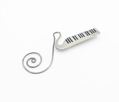 MEXICO 925 Sterling Silver  Vintage Black Onyx Piano Spiral Brooch Pin  BP2619