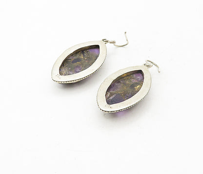 925 Sterling Silver  Vintage Cabochon Cut Amethyst Dangle Earrings  EG3909
