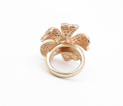 925 Sterling Silver  Topaz Rose Gold Plated Flower Statement Ring Sz 6  RG7298