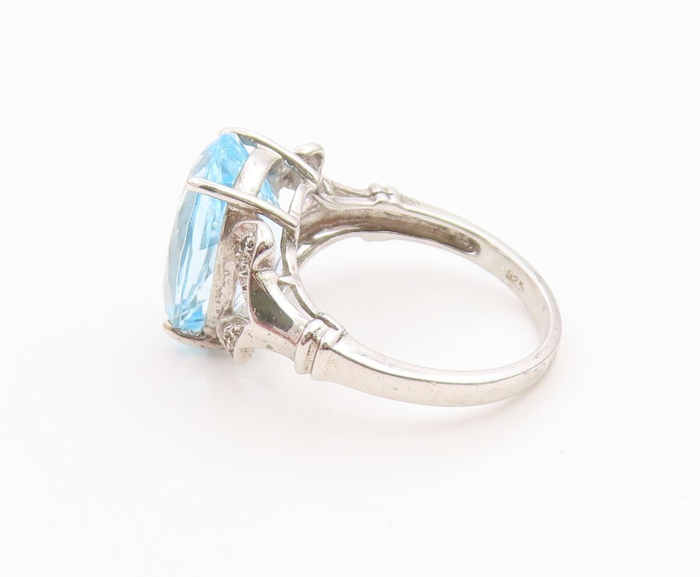 925 Sterling Silver Vintage Ring Real Diamonds & Blue Topaz Band  Sz 7  RG36242