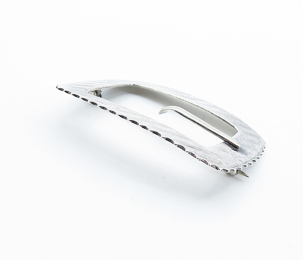 925 Sterling Silver  Vintage Shiny Etched Belt Buckle Motif Brooch Pin  BP2771