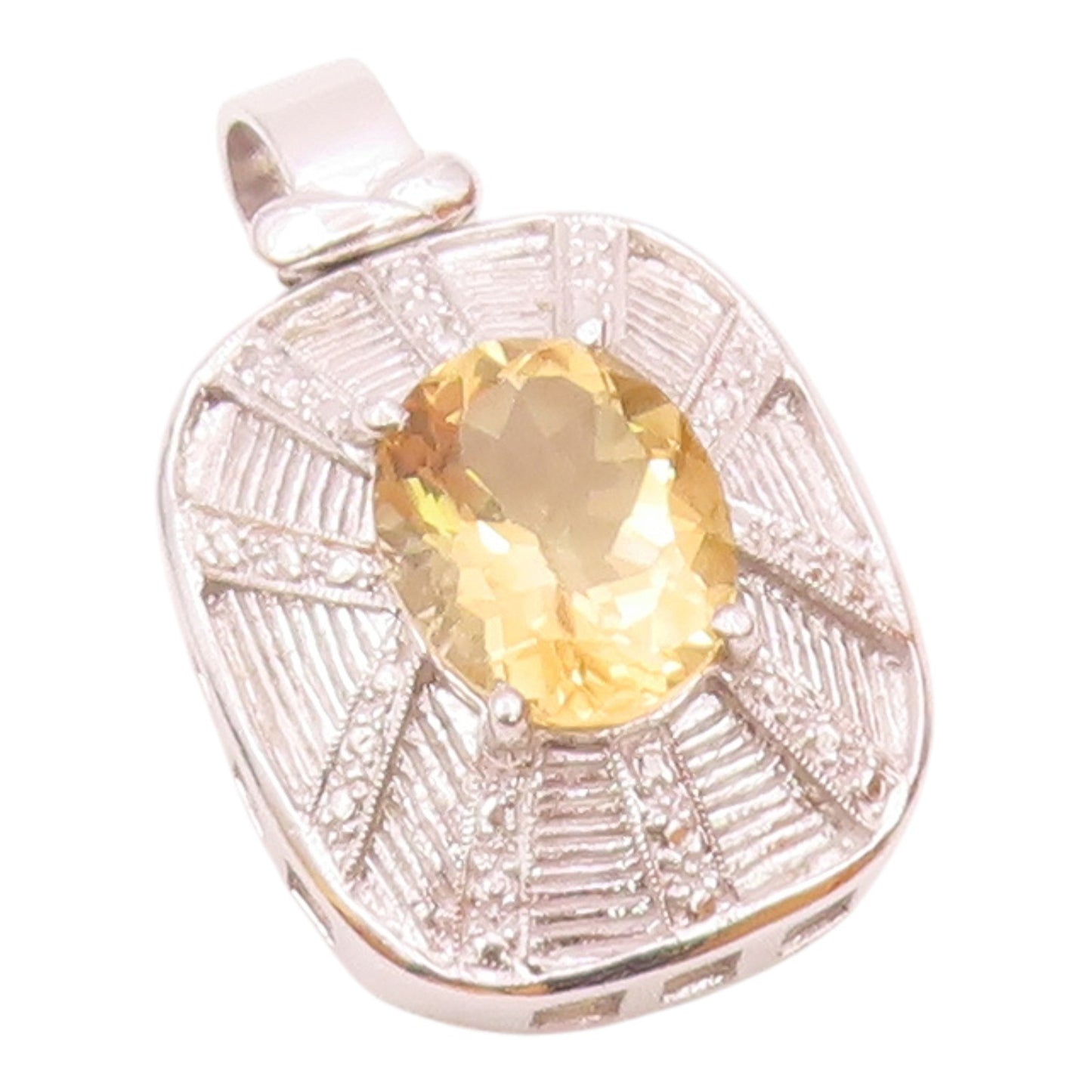 925 Sterling Silver  Vintage Prong Set Citrine Shiny Dome Pendant  PT18774