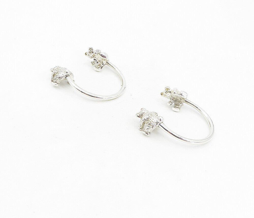 925 Sterling Silver  Vintage 2 Piece Shiny Teddy Bear Key Rings  TR1366
