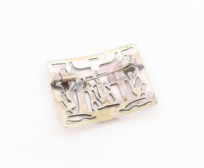 925 Sterling Silver Vintage Brooch Middle East Egyptian Scene Cutout  BP11692