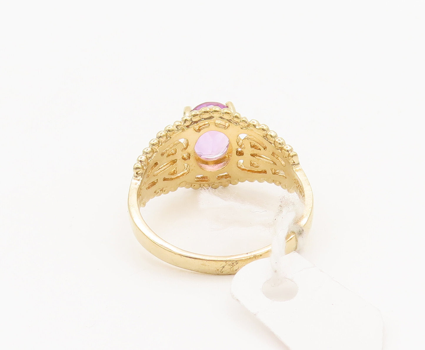 925 Silver  Vintage Gold Plated Cutout Carved Amethyst Ring Sz 10  RG26837