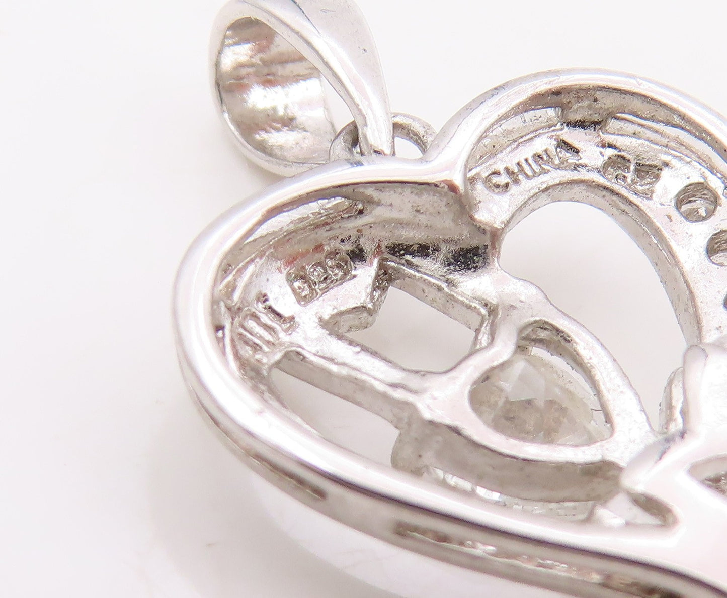 925 Sterling Silver Vintage Pendant Cubic Zirconia MOM Love Heart Charm  PT25527