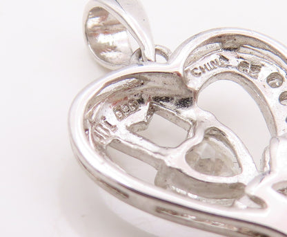 925 Sterling Silver Vintage Pendant Cubic Zirconia MOM Love Heart Charm  PT25527
